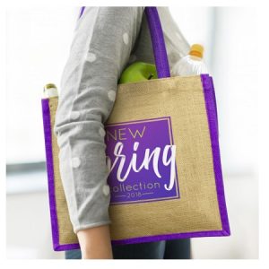Jute Tote Bag with Colour Handles and Gusset
