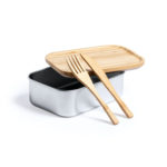Stainless steel lunch box with bamboo lid and cutlery